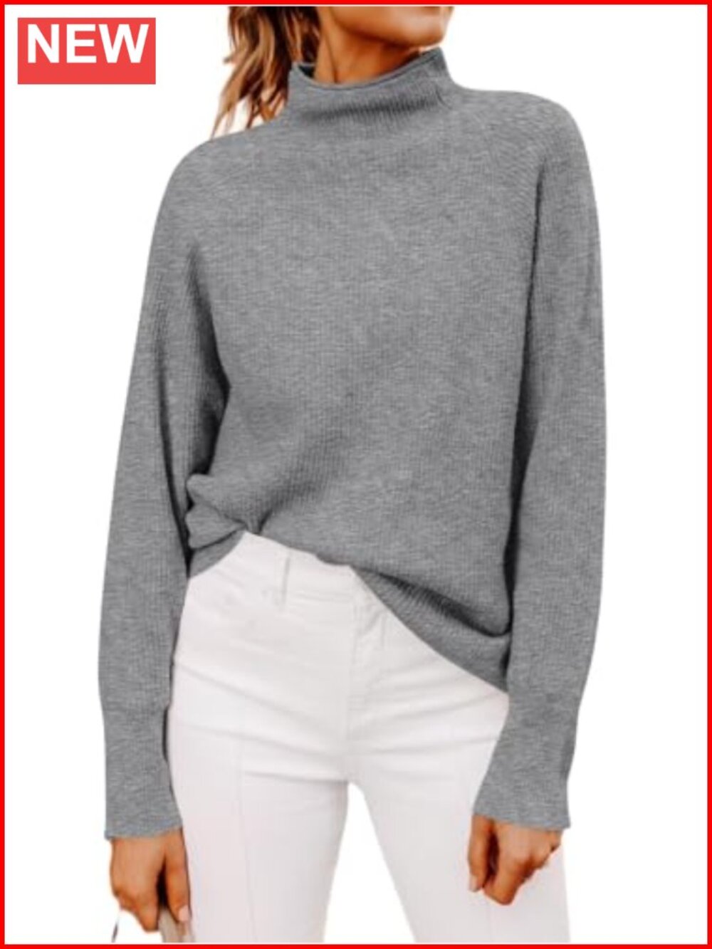 Womens Mock Neck Long Sleeve Ribbed Knit Pullover Sweater